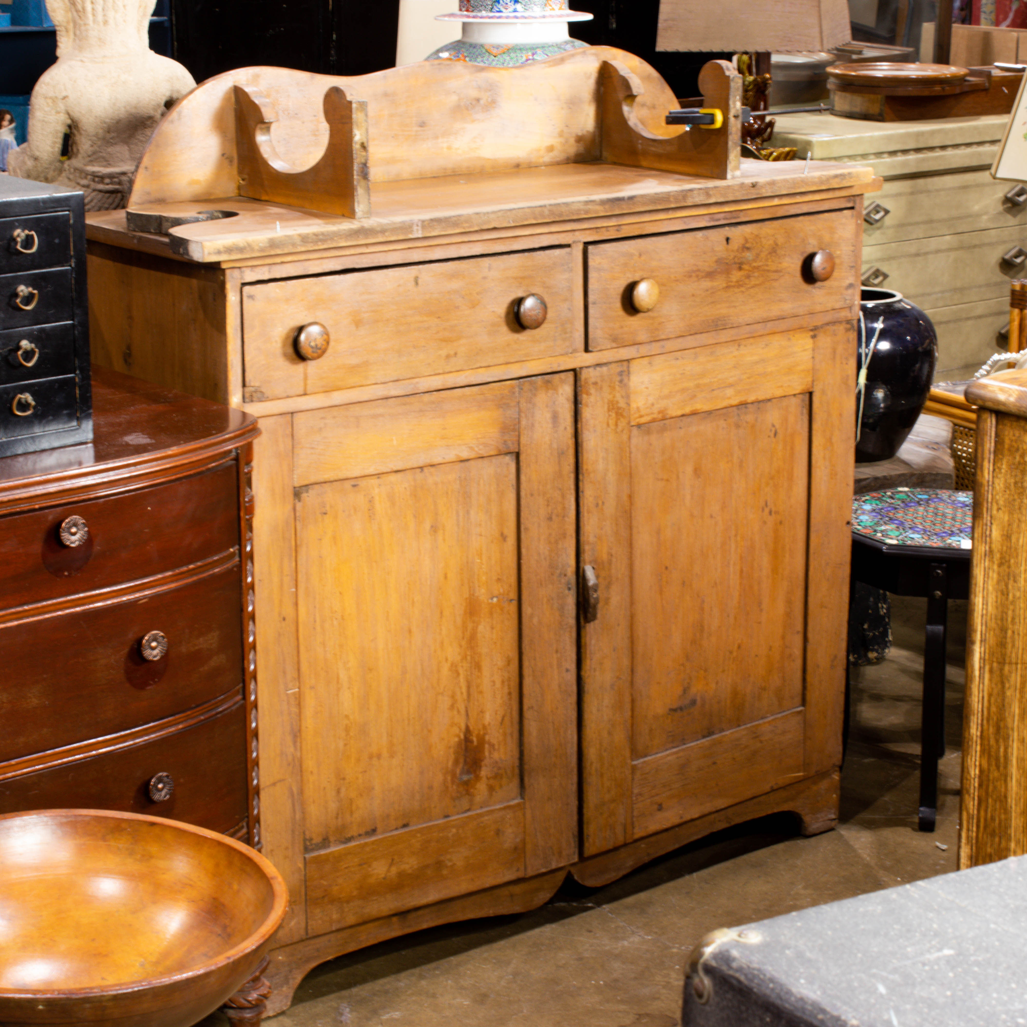 Appraisal: PRIMITIVE HUTCH Primitive hutch having a two drawers h x