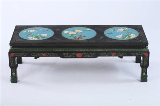 Appraisal: CHINESE BLACK LACQUERED CLOISONN ENAMEL INSET LOW TABLE th century