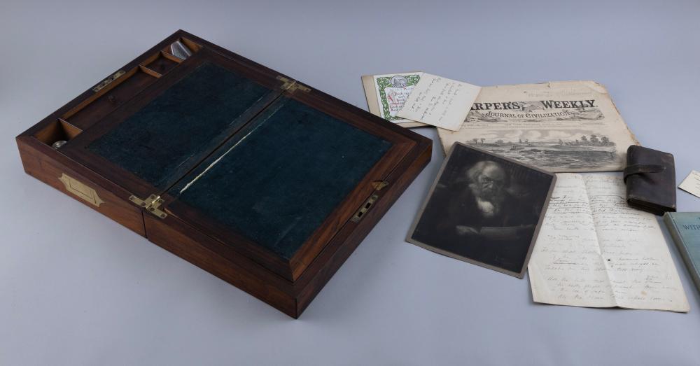 Appraisal: ROSEWOOD LAP DESK th Century Brass plaque on top engraved