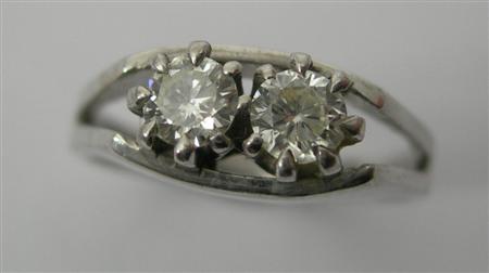 Appraisal: An ct gold mounted diamond two-stone ring claw set with