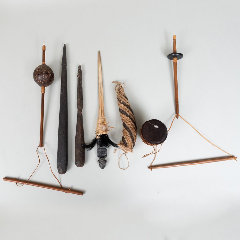 Appraisal: Group of Ethnographic Objects Comprising A bone staff Two carved