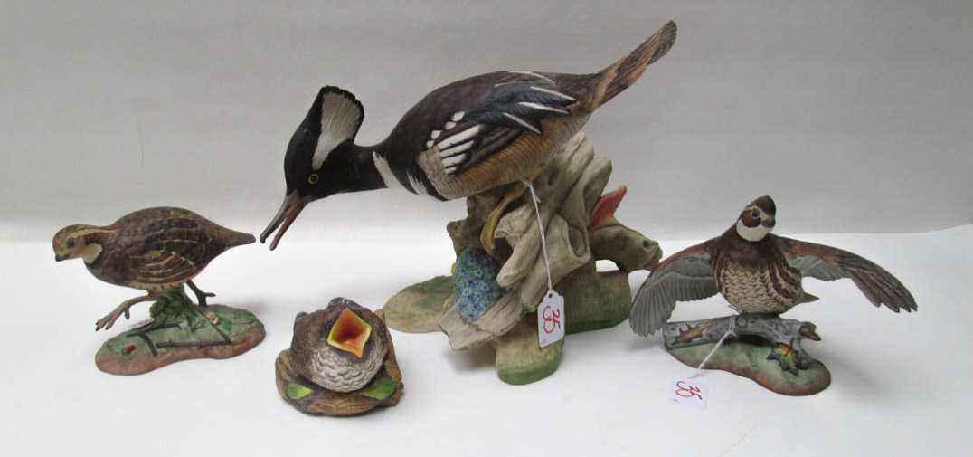 Appraisal: FOUR BOEHM BISQUE BIRD SCULPTURES comprised of a pair of