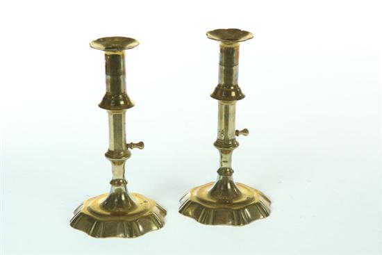 Appraisal: PAIR OF BRASS CANDLESTICKS England nd half- th century Seamed