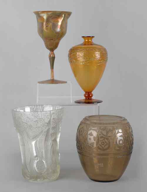 Appraisal: Four pieces of decorated glass tableware ca to include a