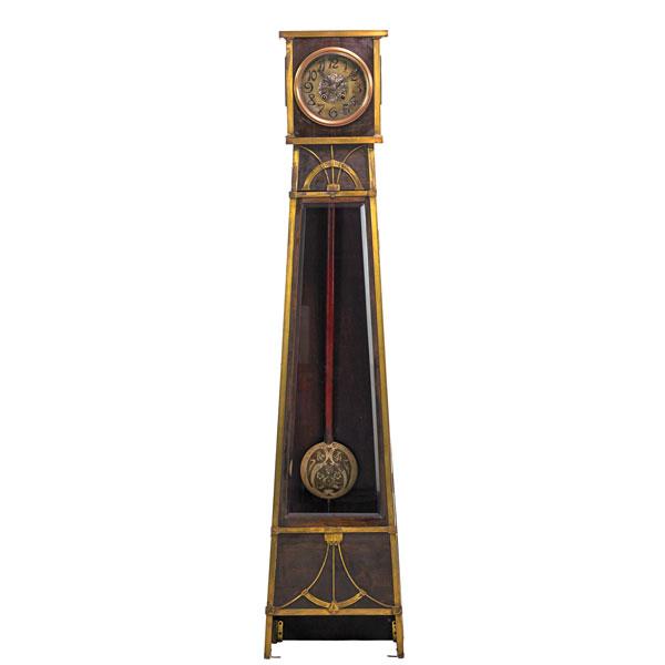 Appraisal: JUGENDSTIL GRANDMOTHER CLOCK Walnut with brass trim Deco style spring