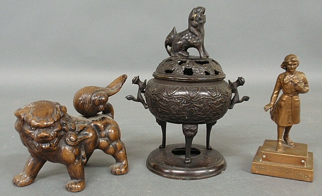 Appraisal: - Asian bronze incense burner th c with standing Foo