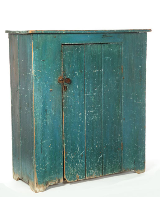 Appraisal: PAINTED CUPBOARD American th century pine Constructed of beaded boards