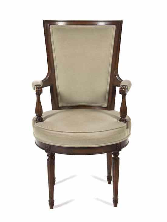 Appraisal: A Directoire Style Open Armchair having a straight crest over