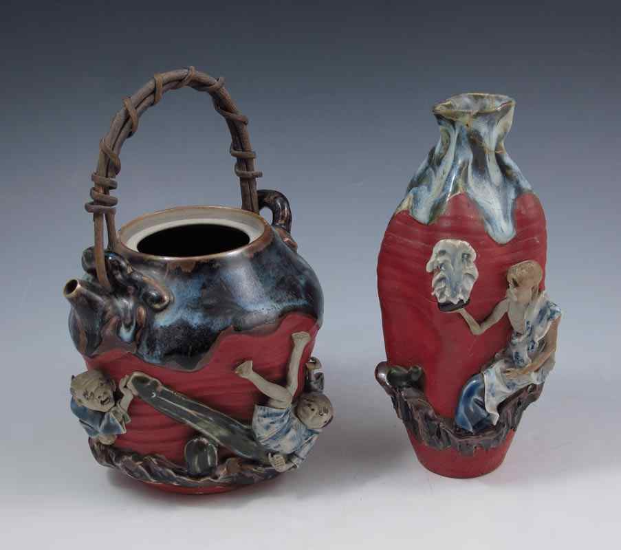 Appraisal: PIECE JAPANESE SUMIDA GAWA POTTERY To include Teapot with figures