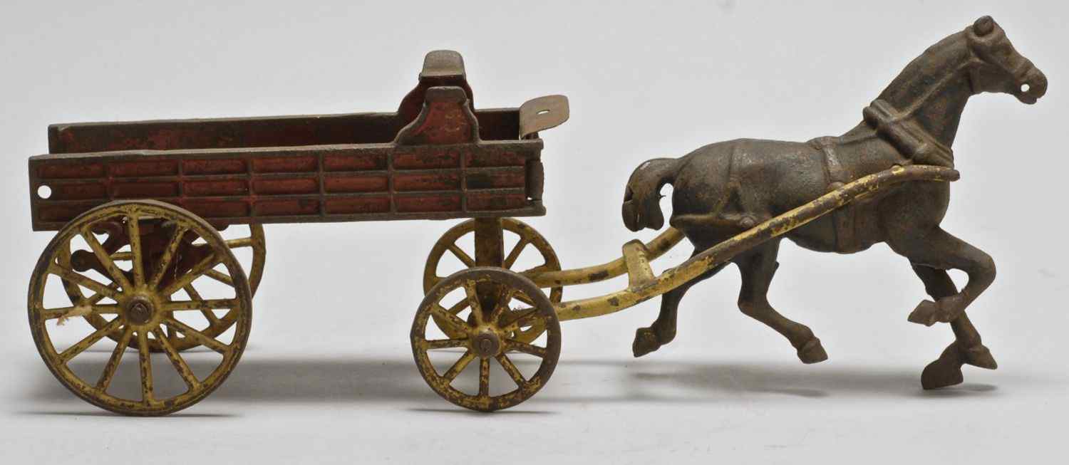 Appraisal: CAST IRON HORSE-DRAWN PULL TOYLate th CenturyDepicting a black horse