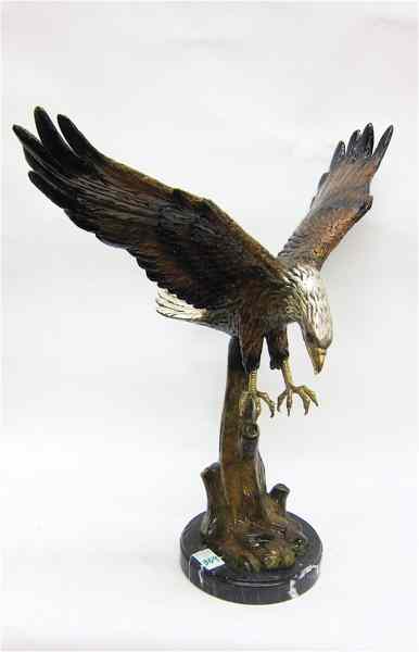 Appraisal: PATINATED BRONZE WILDLIFE SCULPTURE an American bald eagle in flight