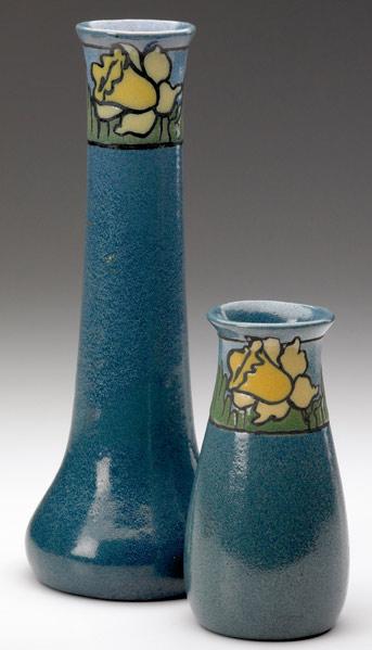 Appraisal: SATURDAY EVENING GIRLS Two bud vases decorated in cuerda seca