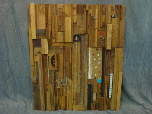 Appraisal: - Hamptons Wood Assemblage Sculpture Consisting of wood blocks nails