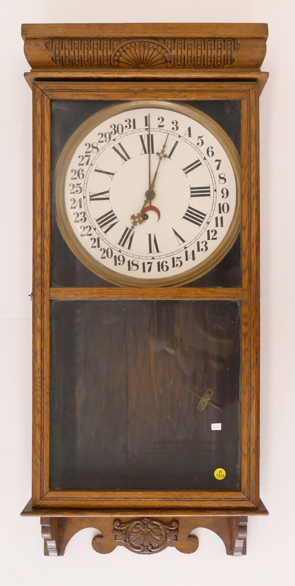 Appraisal: Antique Oak Calendar Hanging Wall Clock- ''