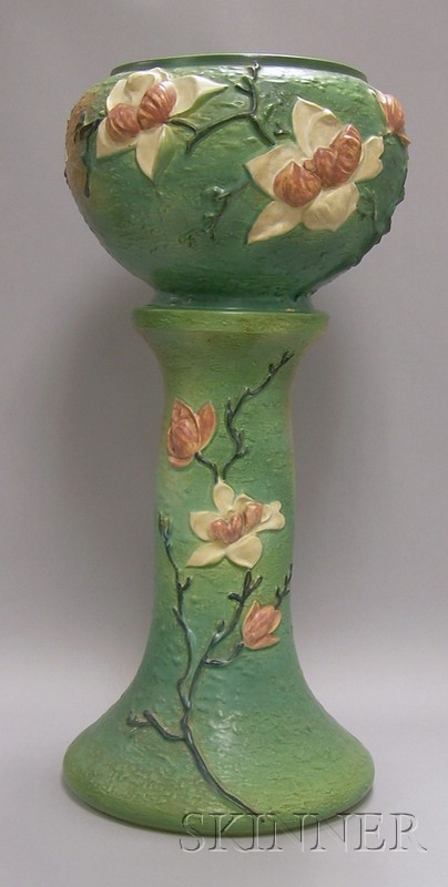 Appraisal: Roseville Pottery Magnolia Jardiniere on Stand overall ht in A