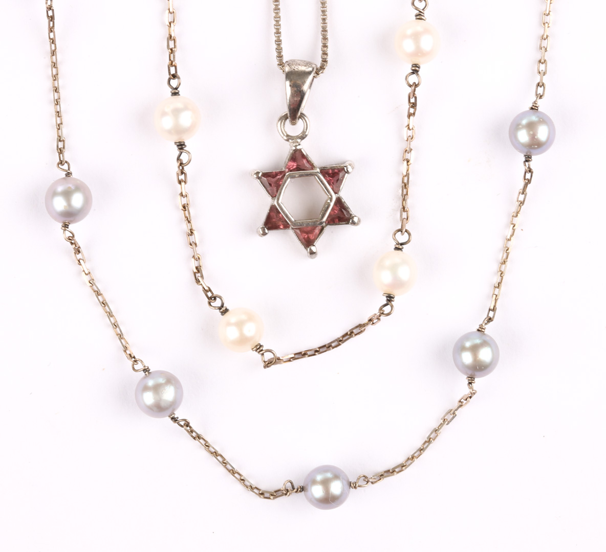 Appraisal: Two Sterling Pearl Necklaces with Star Necklace one gray pearl