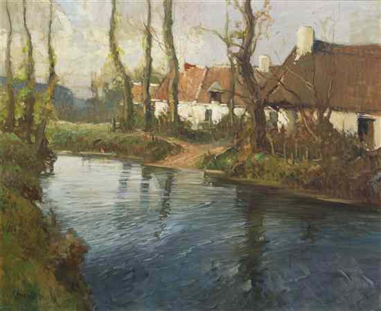 Appraisal: George Ames Aldrich American - Cottages along the River oil