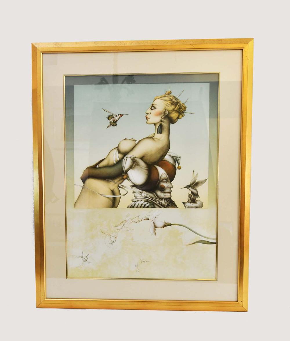 Appraisal: MICHAEL PARKES AMERICAN B LITHOGRAPHBare Breasted Female and Clown Signed