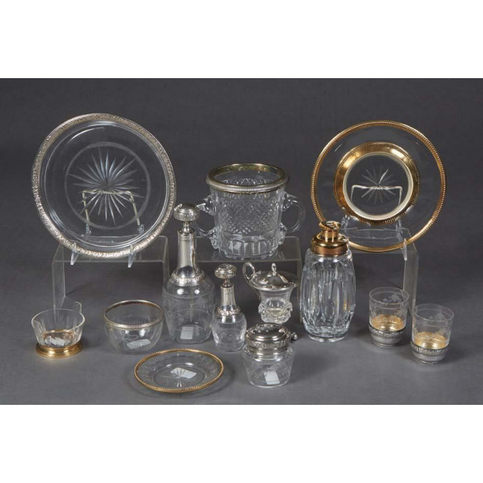 Appraisal: Thirteen Pieces of Glass and Silver Items consisting of a