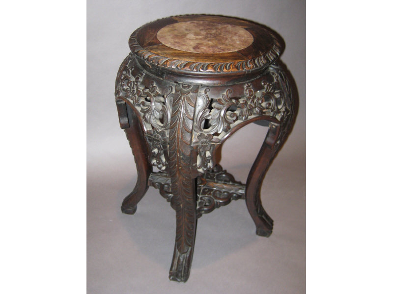 Appraisal: CHINESE HARDWOOD TABOURETTE Marble inset circular top with carved edge