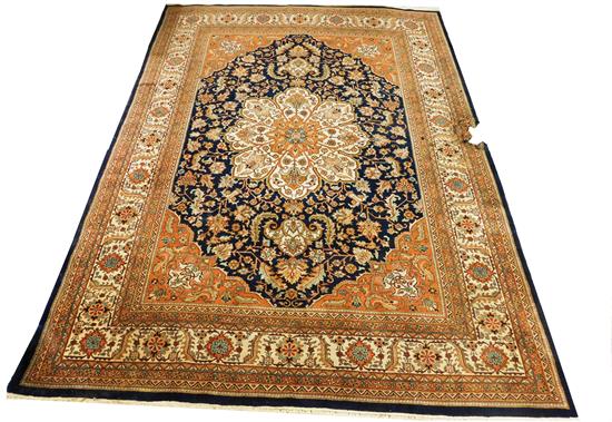 Appraisal: RUG Modern Indo-Persian Tabriz rug navy ground with orange and