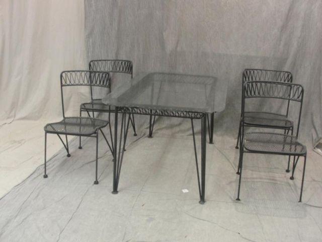 Appraisal: Midcentury Wrought Iron Glass Top Table Chairs From a Rye