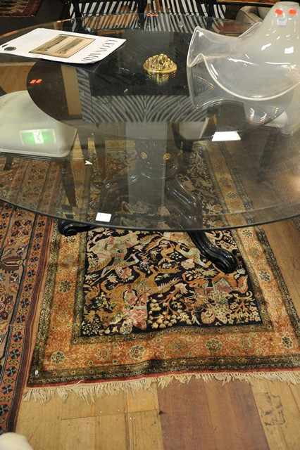 Appraisal: A PERSIAN SILK RUG WITH HORSE MOTIF