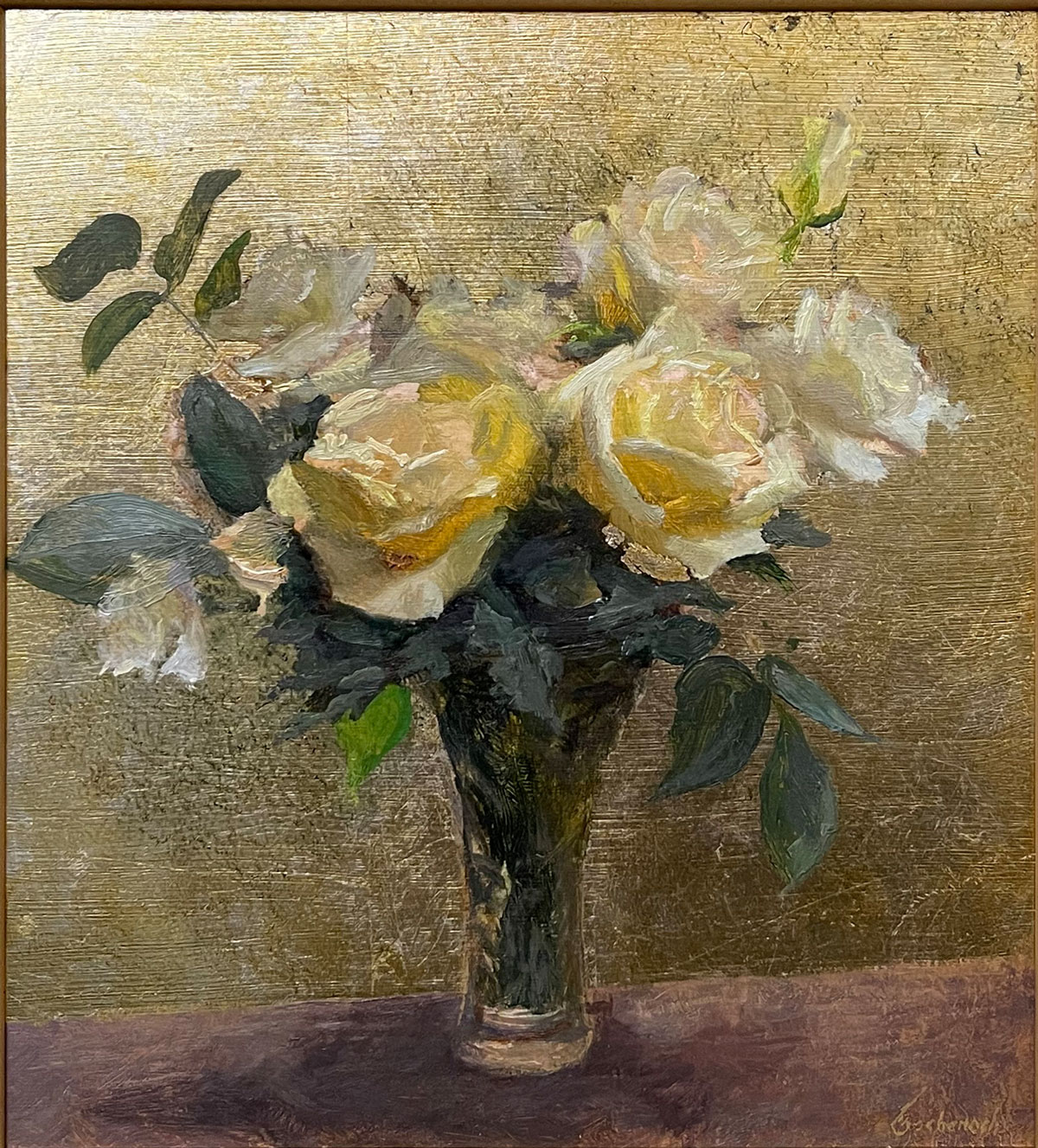 Appraisal: KOCHENASH Richard American th st Century ''Yellow Roses on Gold''