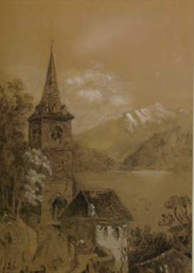 Appraisal: Unknown Ink and Gouache of European Scene Signature or initials