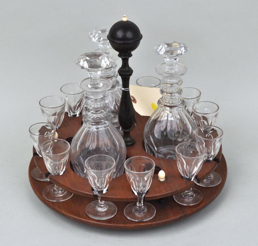 Appraisal: Turned Wood Bone Mounted Glass Cordial Set For comprising twelve