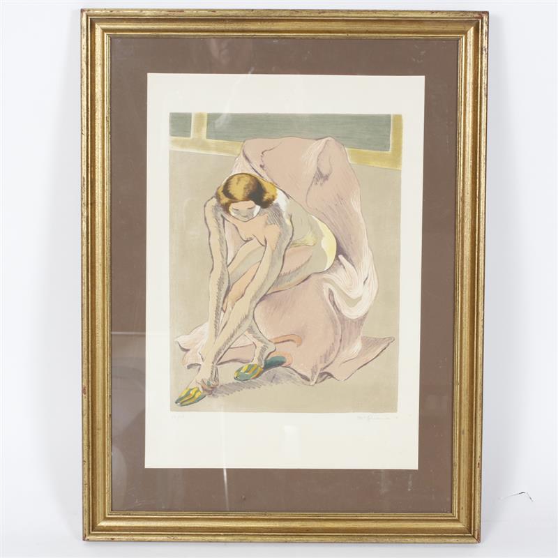 Appraisal: Female Nude with Slippers color lithograph signed McQuarie Signed and