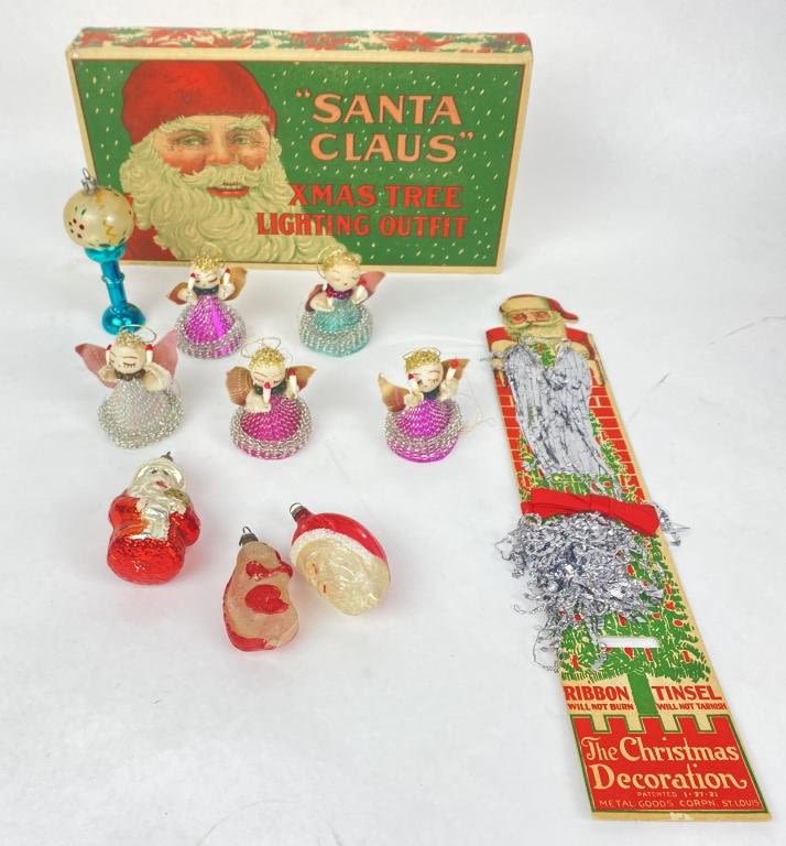 Appraisal: Antique Christmas Ornaments Tinsel w Boxes Packaging