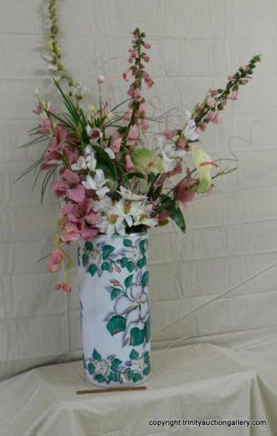 Appraisal: Large Silk Flower Bouquet in Painted Ceramic Vase - very