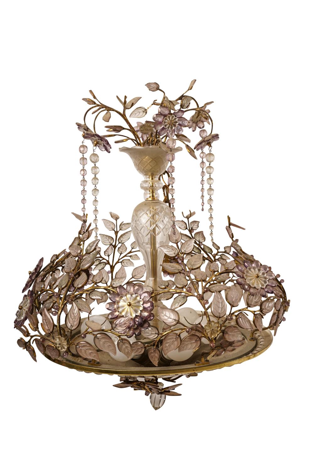 Appraisal: GLASS METAL CHANDELIERwith colored glass flower and leaf decoration and