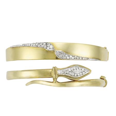 Appraisal: Two Gold and Diamond Bangle Bracelets Estimate -