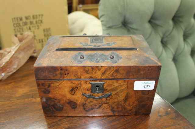 Appraisal: A VICTORIAN BURR WALNUT CORRESPONDENCE BOX the top with two