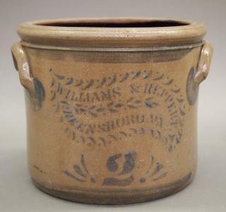 Appraisal: Williams Reppert stoneware crock A circa stoneware two-gallon crock Williams