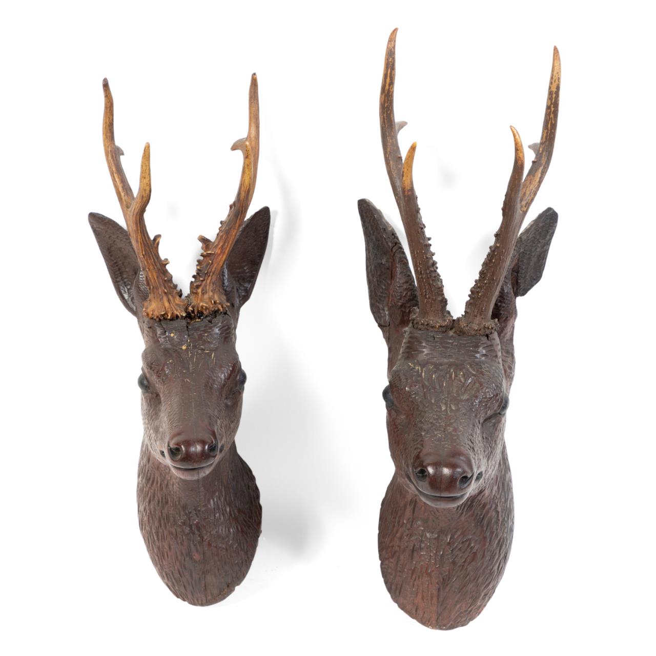 Appraisal: TWO BLACK FOREST WOODEN DEER HEAD TROPHIES Group of two