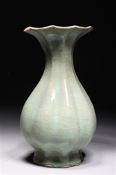 Appraisal: Chinese celadon crackle glazed porcelain vase with molded rim overall