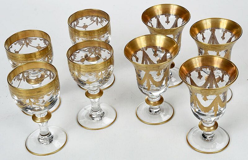 Appraisal: Set of Eight Gilt Decorated Interglass Stems Italian st century