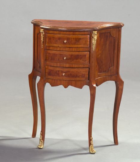 Appraisal: Louis XV-Style Mahogany and Burlwood Commode the top of canted