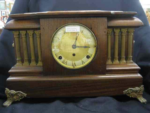 Appraisal: Victorian Mantle Clock wooden case withcolumn decor lion ring side