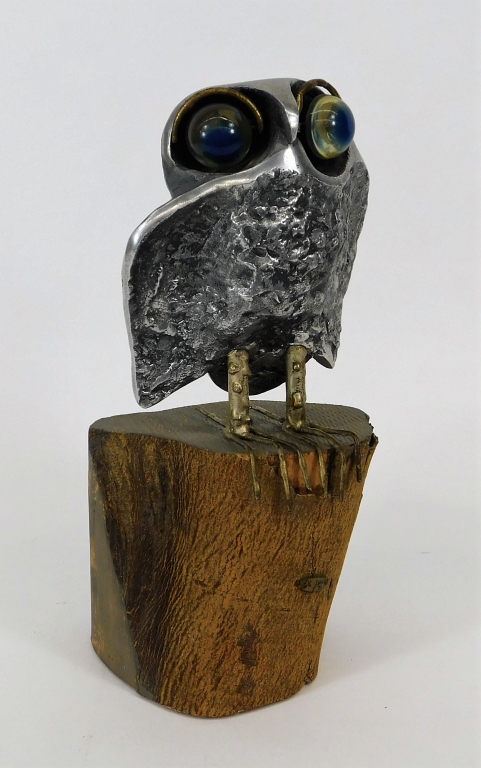 Appraisal: CURTIS JERE MCM MODERNIST METAL OWL SCULPTURE United States -