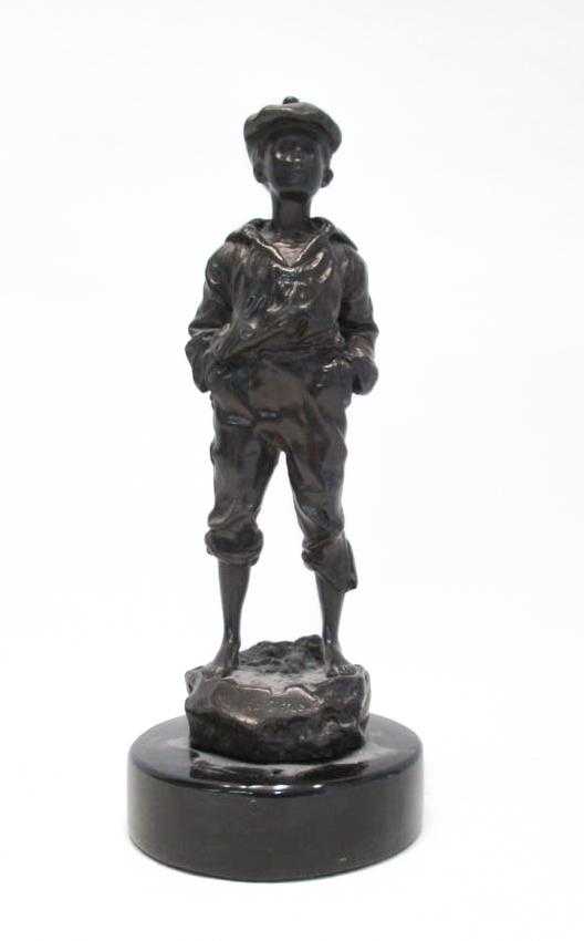 Appraisal: V SZCZEBLEWSKI BRONZE SCULPTURE Polish Titled Whistling Boy Mousse Siffleur