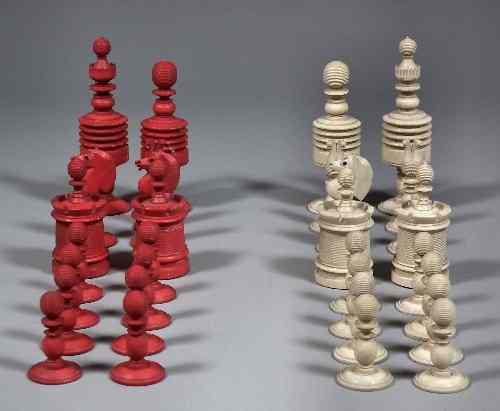 Appraisal: A th Century red stained and natural ivory part chess