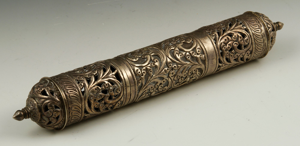 Appraisal: - th C Silver Scroll Holder th century scroll holder