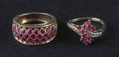 Appraisal: Two K yellow gold ruby rings one band with pav