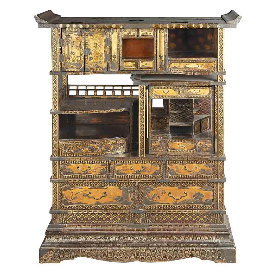 Appraisal: Japanese Lacquered Cabinet th Century Of rectangular shape worked with