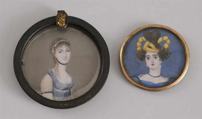 Appraisal: TWO CONTINENTAL RONDEL PORTRAITS OF YOUNG LADIES Watercolor contained in