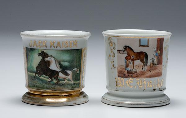 Appraisal: FARRIER AND HORSEMAN OCCUPATIONAL SHAVING MUGS a porcelain pair each